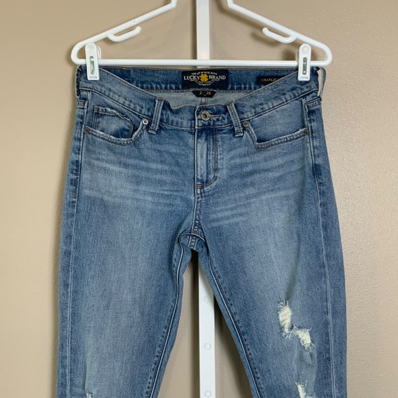 Lucky Brand Charlie Skinny Distressed Embroidered Jeans - Picture 2 of 13